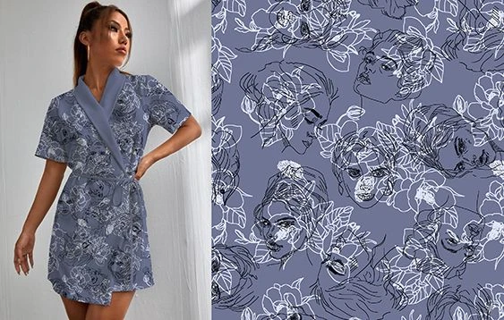 Melange Knit Fabric for Clothing (Cotton 69%, Polyester 23%, PU 8%)