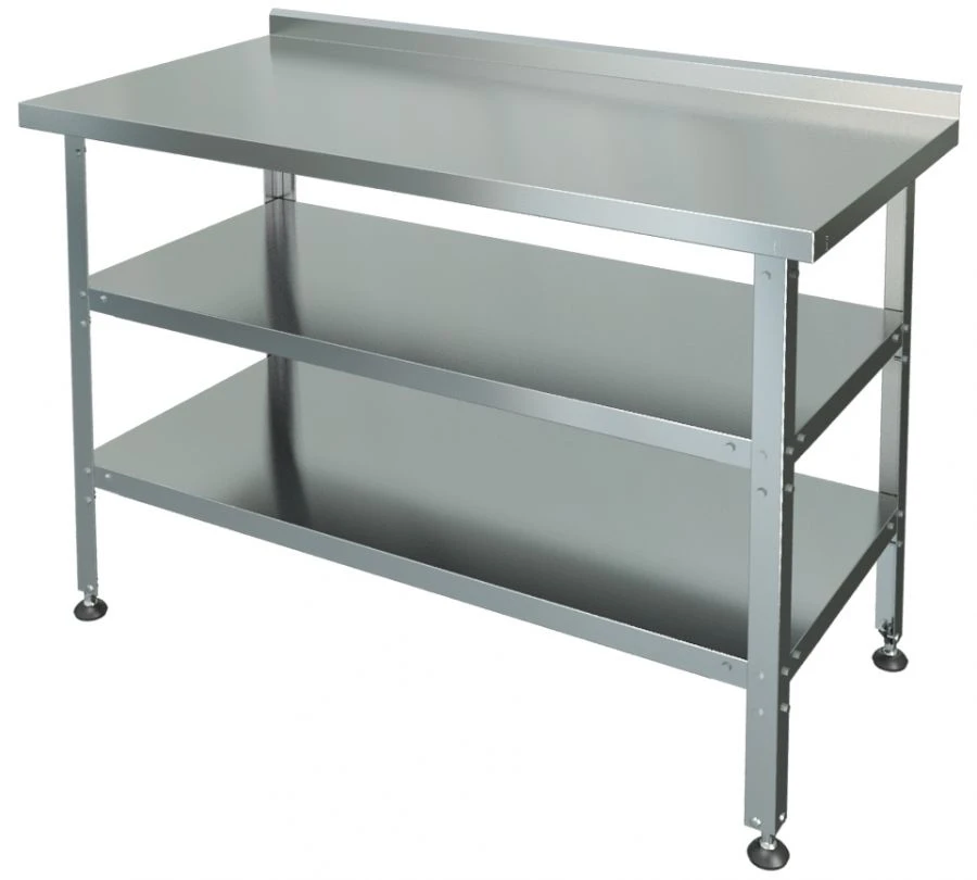 Food Processing Table with Edge and Two Shelves, Model SRP-1-0.6/1.0-2P