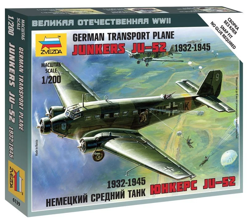 German Aircraft Junkers Ju-52 Model Kit for Creative Building