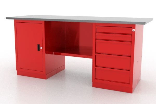 Two-Column Workbench with Door and Drawers, Model 01.205L-G