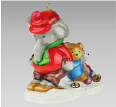 Handcrafted Glass Christmas Ornament "Elephant on Skis