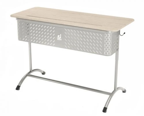 Adjustable Two-Seat Student Desk, RAL 9006, 16mm Grey MDF