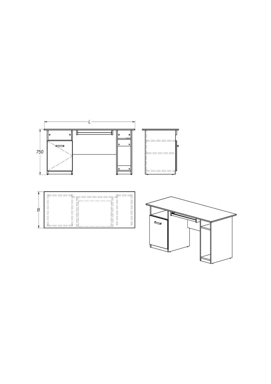 Rectangular Computer Desk SK001 with Cable Hole