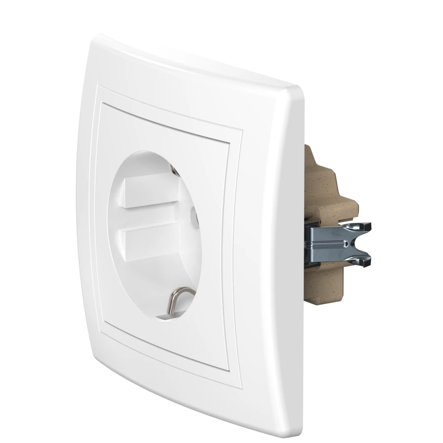 Caduceus Aling Prestige Hidden Socket with Grounding and Shutters, 16A, 250V, White, Art. 60