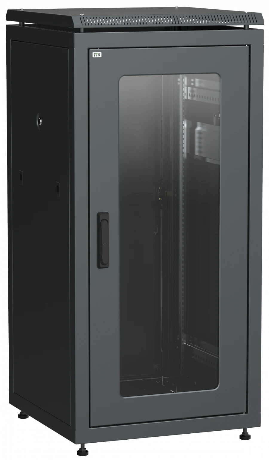 19" Network Cabinet LINEA N 28U 600x800 mm with Glass Door, Black