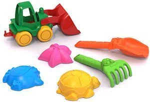Sand Play Set No. 40 (Sea Molds, Nordic Tractor, Rake, Shovel)