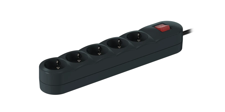 5x16A Extension Cord with Switch 3.6kW, 250V, 10m, Anthracite - CADUCEUS ALING 44506.A