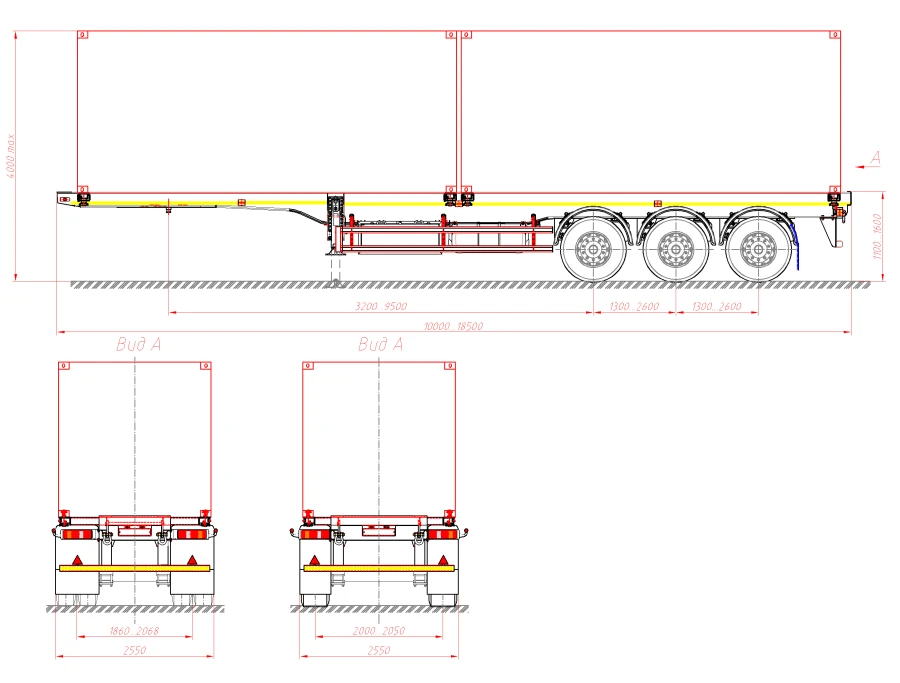 Container Transport Semi-Trailer 98134V with Load Space Framework