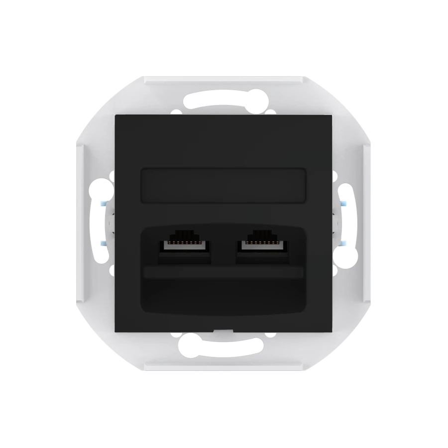 CADUCEUS ALING PRESTIGE Double Computer Socket with Keystone RJ45 Modules, Black (Soft Touch)