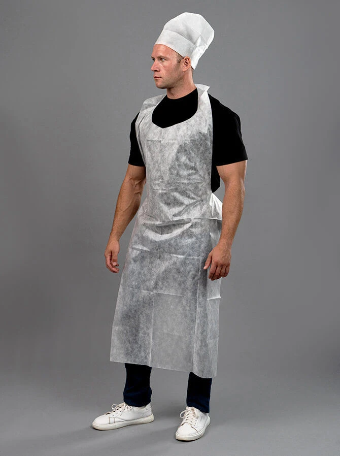 Protective Laminated Spunbond Apron for Industrial Use - Blue and White