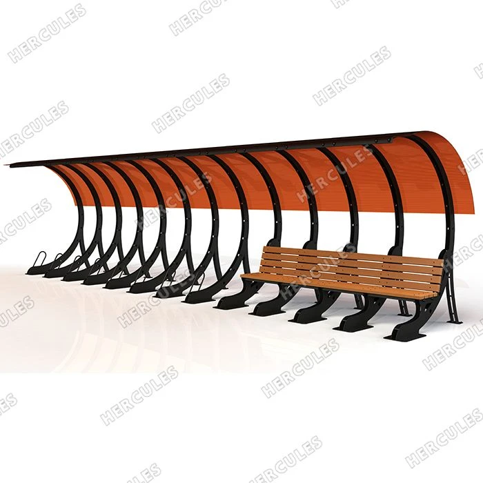 45-Degree Bicycle Parking Rack with Canopy and Bench