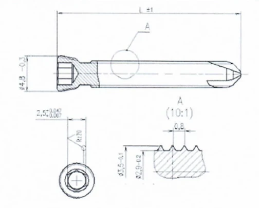 Cortical Screw with Conical Thread Titanium Alloy 3.5mm 35mm