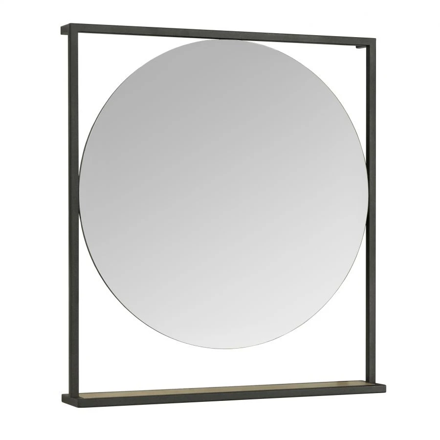 Aquaton Loft Fabrik 80 Round Mirror with Shelf, Country Oak