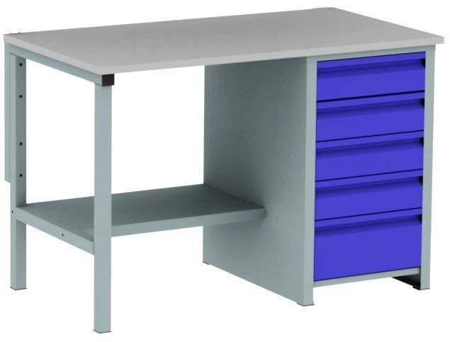 Single-legged table with plywood and steel top