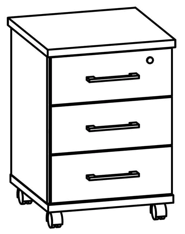 Mobile Cabinet with 3 Drawers, Lockable Top Drawer, Model 8621