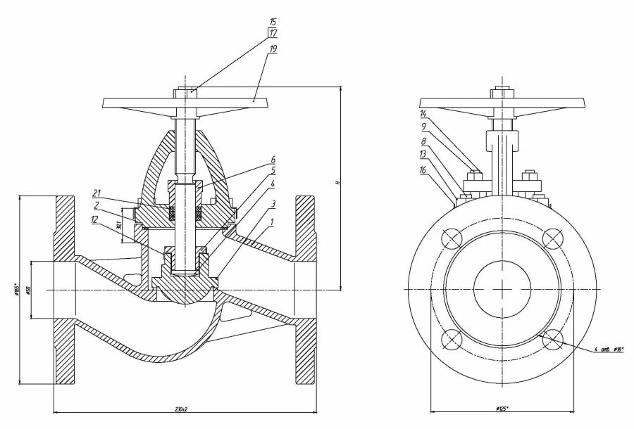 Flanged Shut-off Control Valve DN 50 PN 10 Series 458 (KMIА.491115.002-05)