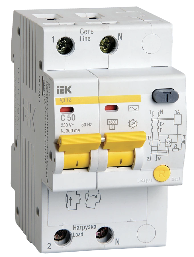 Differential Automatic Circuit Breaker AD12 2P 50A 300mA IEK