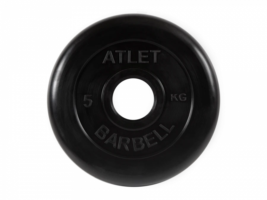 Black Rubberized Weight Disc "Atlet", 51mm, 5kg Model MB-AtletB51-5