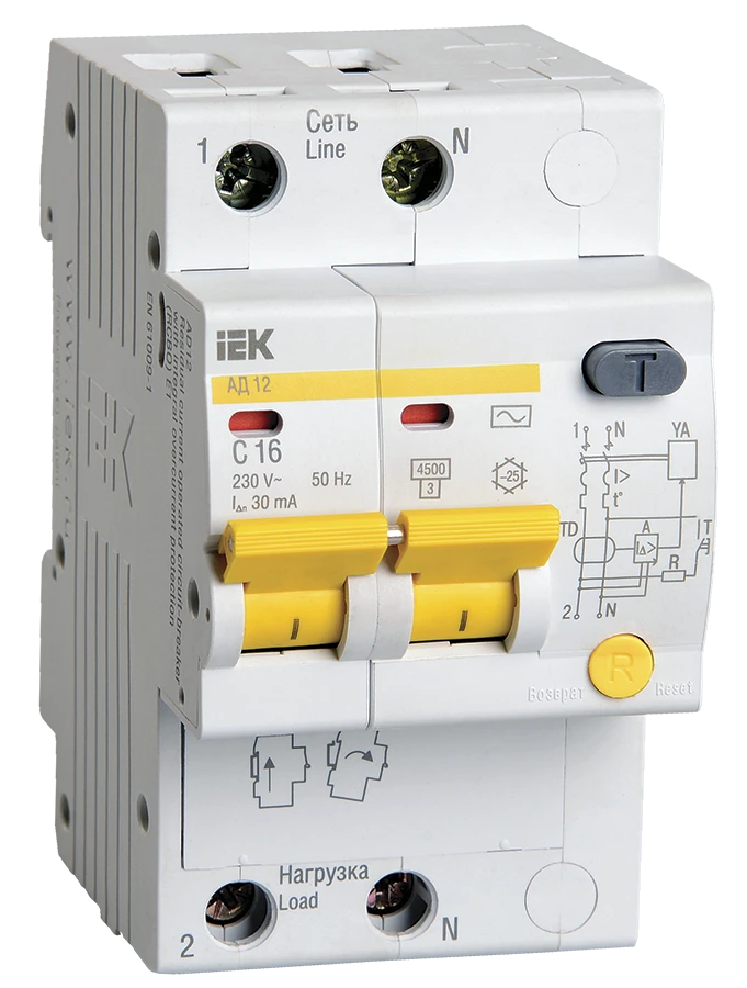 Fast-acting Differential Circuit Breaker 2P 16A 30mA AD12 IEK
