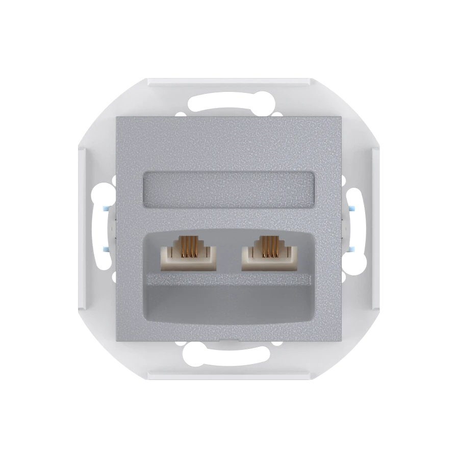 CADUCEUS ALING PRESTIGE Double Hidden Socket 2xRJ12 6P4C, Silver, Art. 6013.S