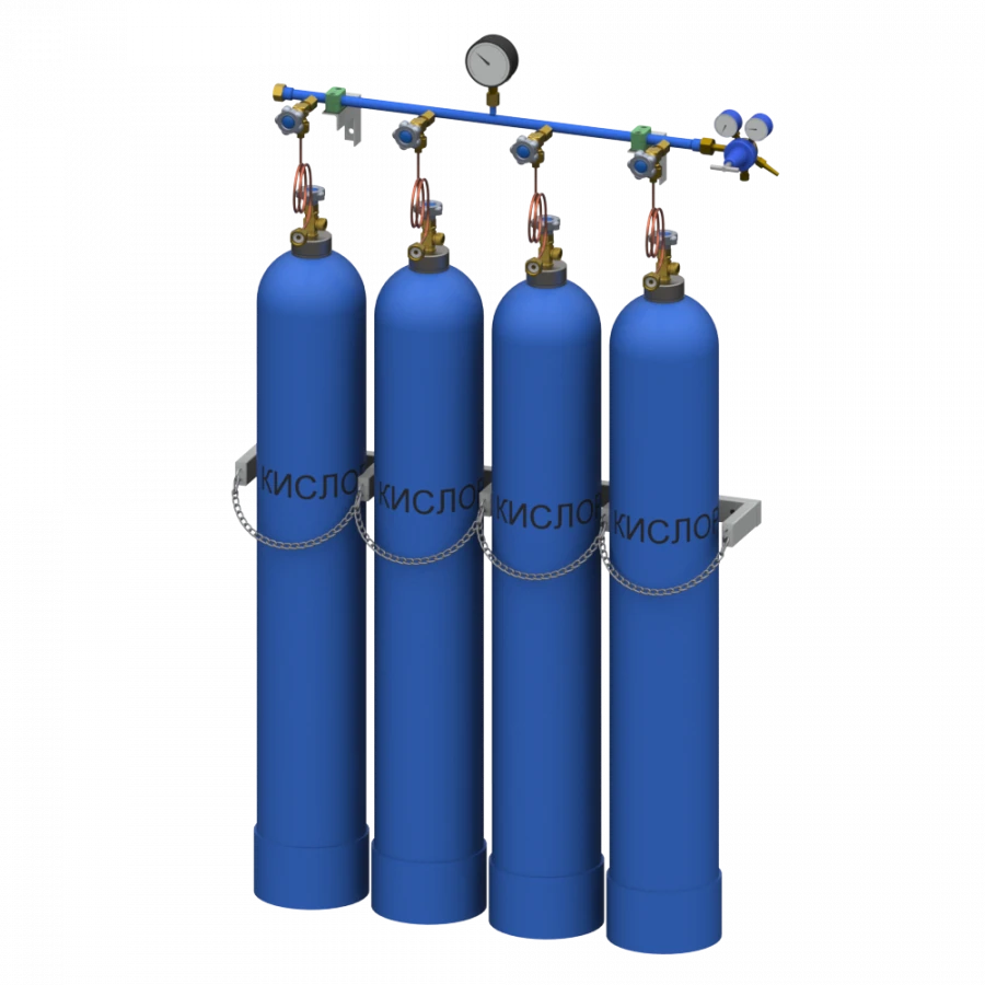 Oxygen Distribution Ramp for Four Cylinders with RPK-4-L Mounting