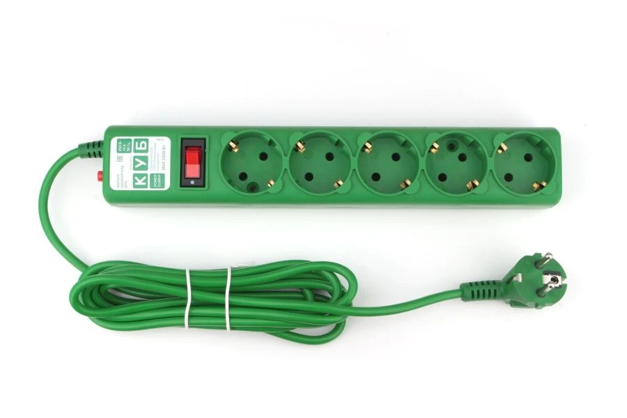 Power Cube Extension Cord 3.0m with 5 Outlets (Green)