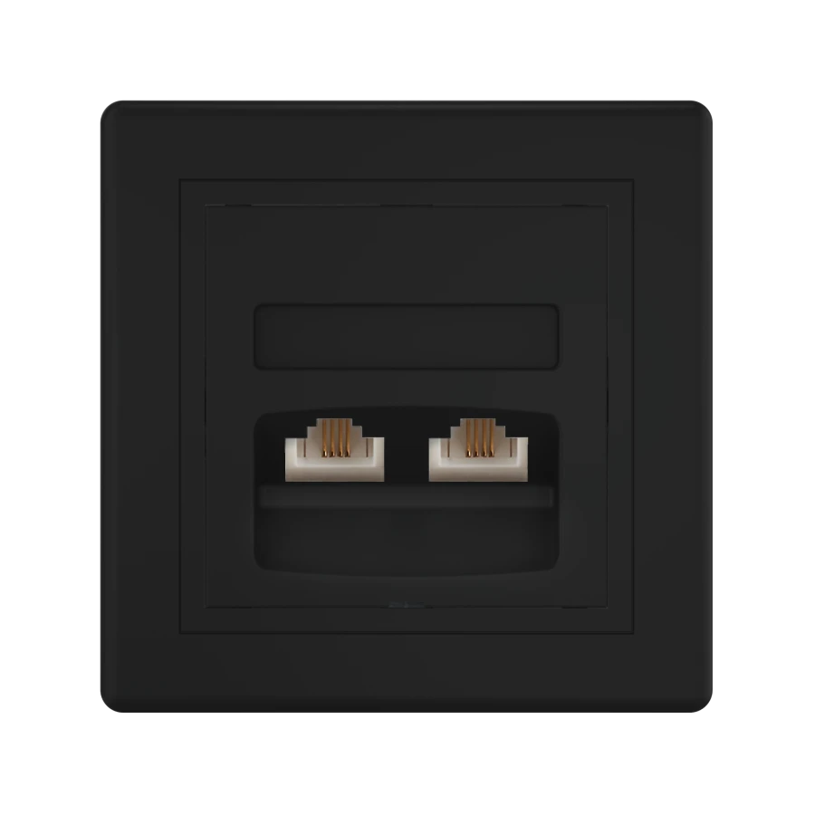 CADUCEUS ALING PRESTIGE Розетка скрытой установки двойная телефонная 2xRJ12 6P4C, чёрный (soft touch), арт. 613.Е1Е1Е1