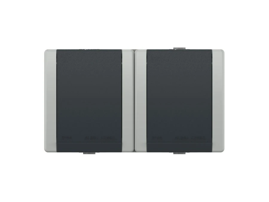 Dual Power Socket for Open Installation with Grounding 16A, 250V, IP44 - Model 2412.1A