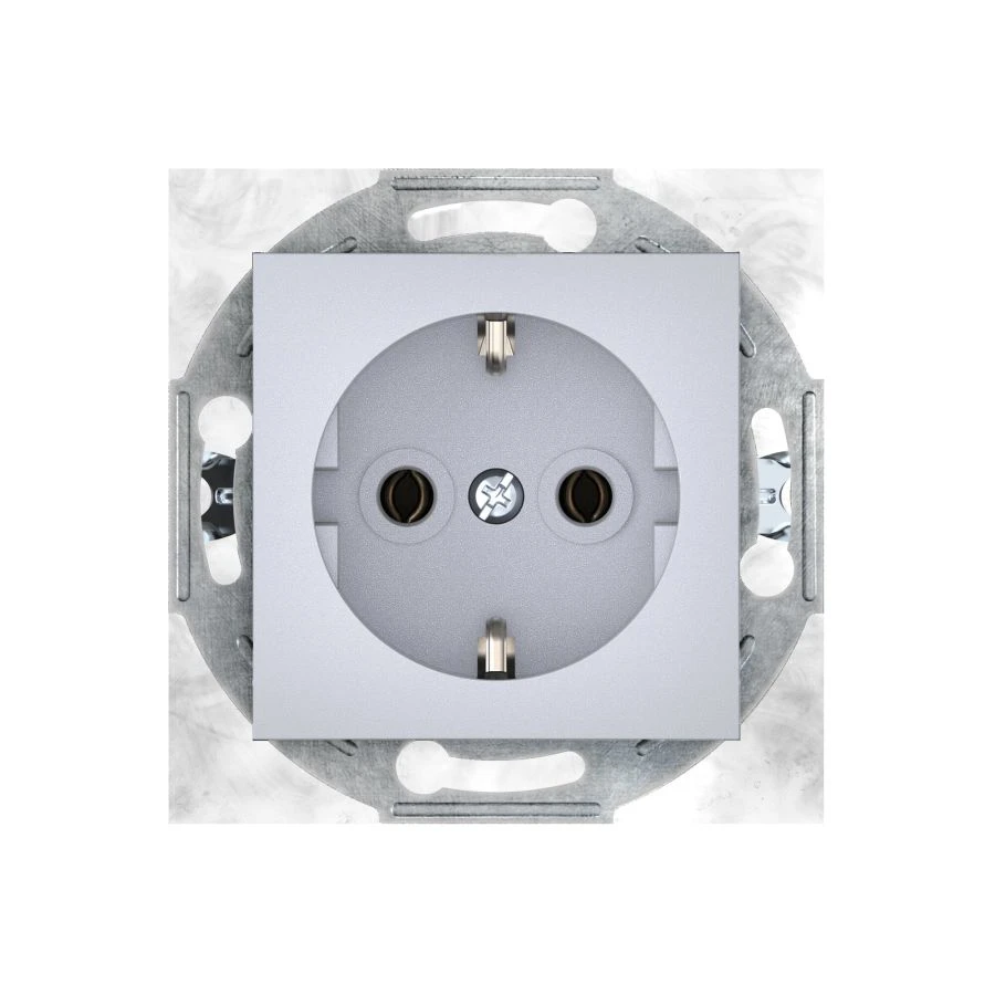 CADUCEUS ALING PRESTIGE Hidden Socket with Grounding and Shutters, 16A, 250V~, Silver, Art. 6000.S