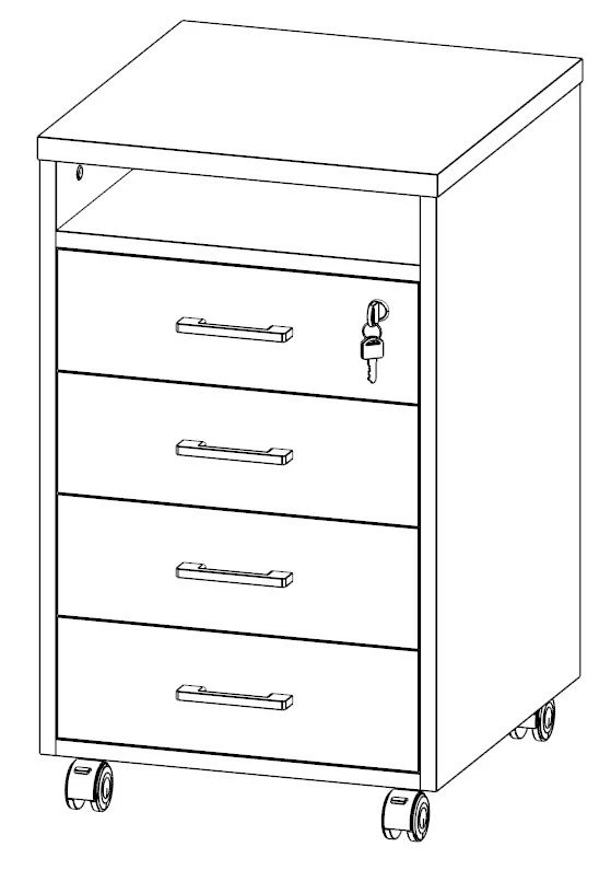 Mobile Workstation with 4 Drawers and Lock, Model EVL306