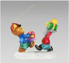 Handmade Glass Christmas Ornament "Bear and Hare with Gifts