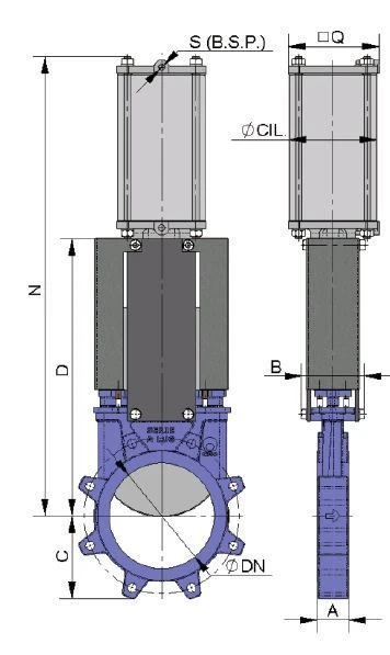Valstok VA Series Cast Iron Knife Gate Valve with Pneumatic Actuator