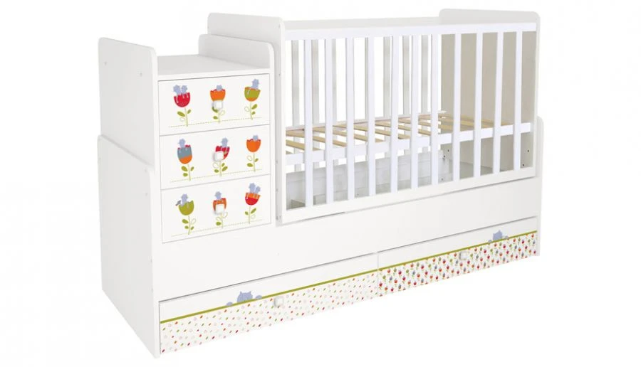 Polini Kids Simple 1100 Crib for Children - Sleepy Kittens, White, Model 0001442.9.7