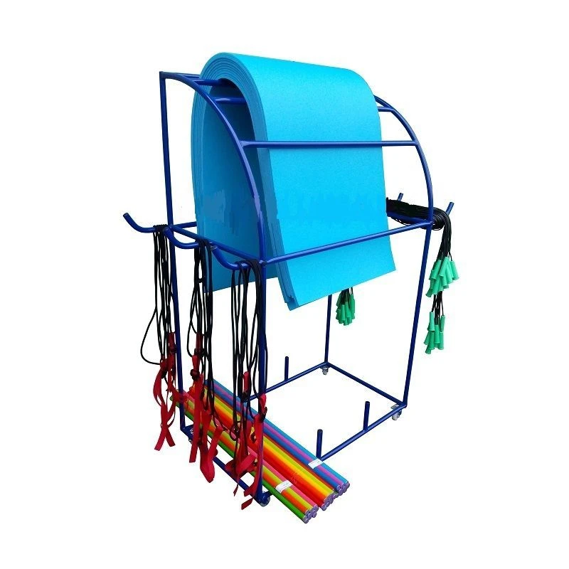Group Exercise Kit with Mobile Rack - 30 Gym Mats, 30 Plastic Rods, 30 Fitness Resistance Bands