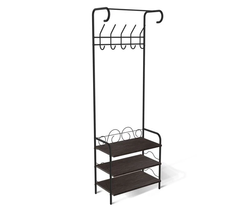 Floor Coat Rack with Shoe Storage Cabinet