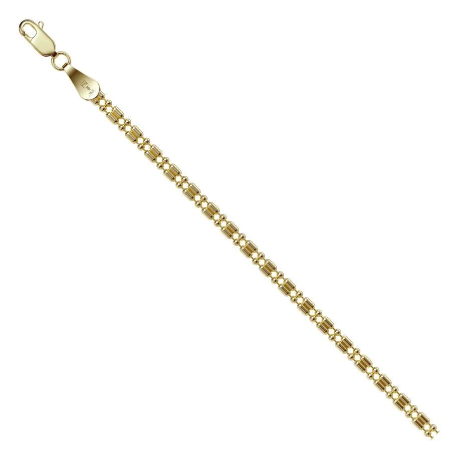 Yellow Gold 585 Bracelet with Parallel Barrel and Two Chains (Model: НБ15-338)