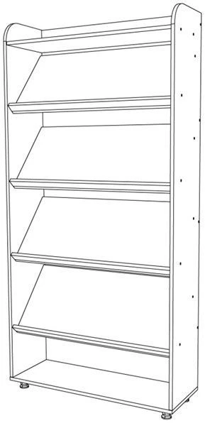 Bookshelf with Inclined Shelves for Documents and Materials