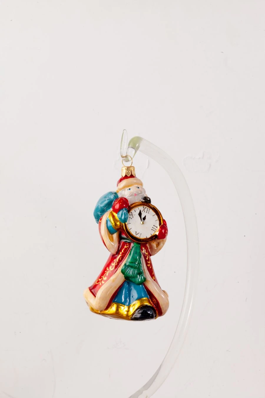 Handcrafted Glass Christmas Ornament "Santa Claus with Clock