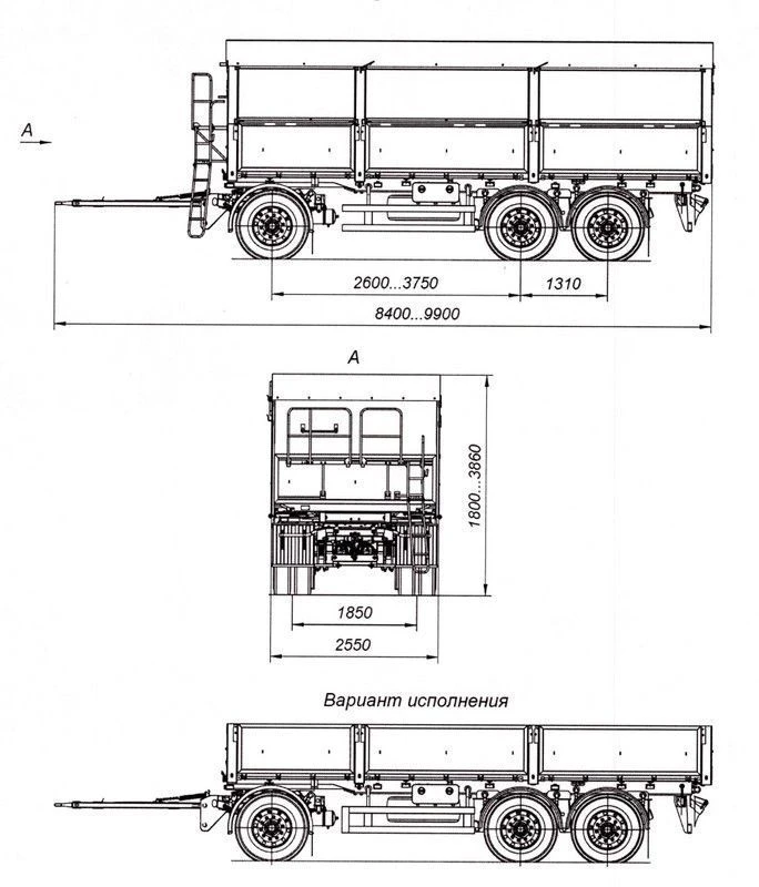 Прицеп грузовой трехосный 8465-01А с осями HJD13Y30S18-1840T16-060 с грузоподъёмностью 12 тонн