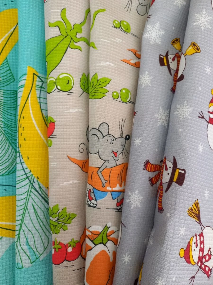 Cotton Waffle Weave Kitchen Towel Fabric "Aurora" 150cm Width, 155g/m²