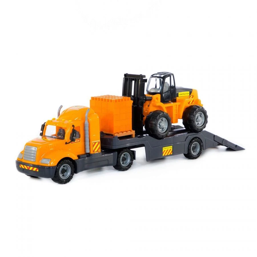 Mike Toy Car Trailer + Forklift + Super Mix Constructor - 30 Elements