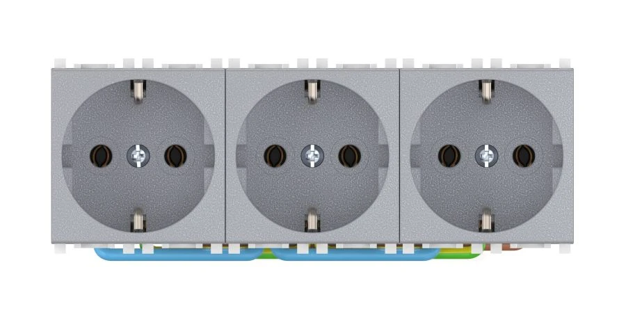 Triple Hidden Socket with Grounding 3x16A, 250V~, Silver - CADUCEUS ALING Experience 74113