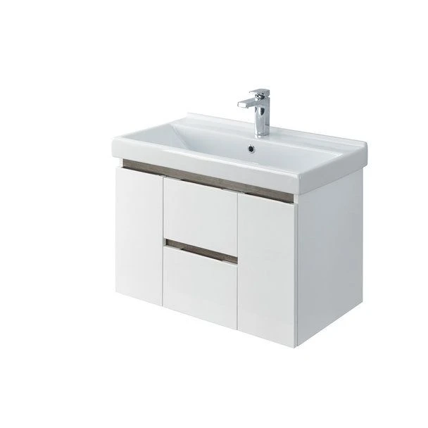 Aquaton Rene 80 Wall-Mounted Vanity in White Gloss and Walnut