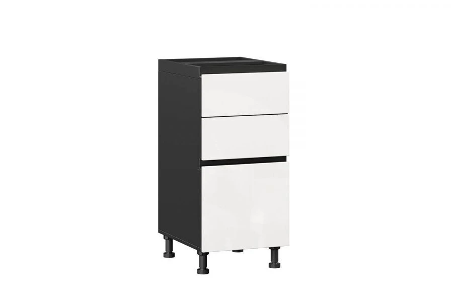 Sherwood Kitchen Cabinet Front 400mm Luxury 3 Drawers Set (White Gloss/Black)