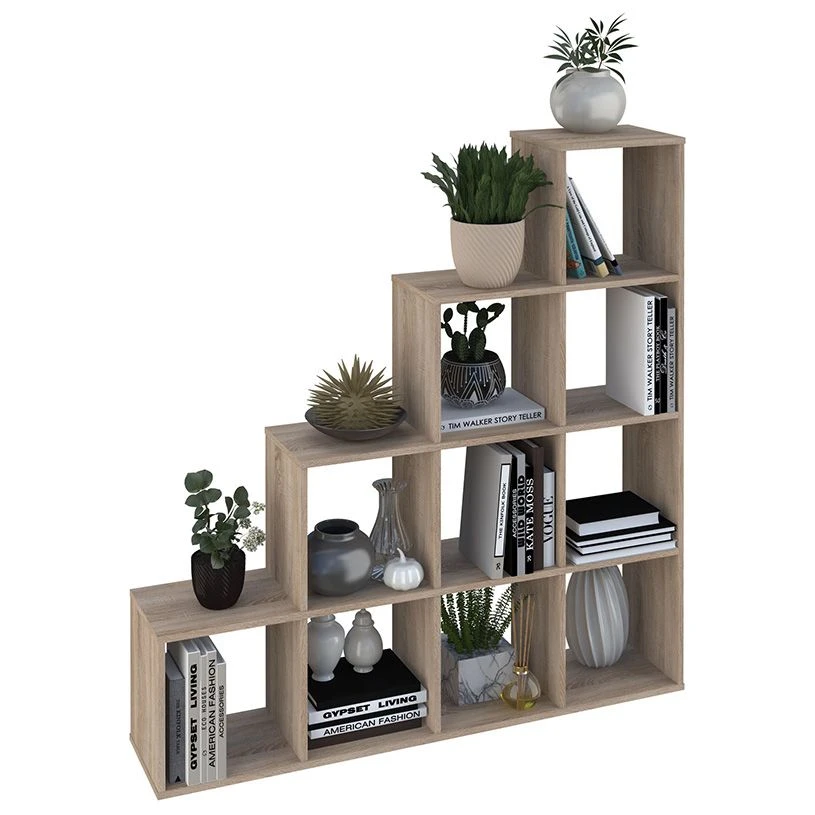 Polini Home Smart Cascading Open Shelf, 10 Sections, Oak, Model 0001697.68