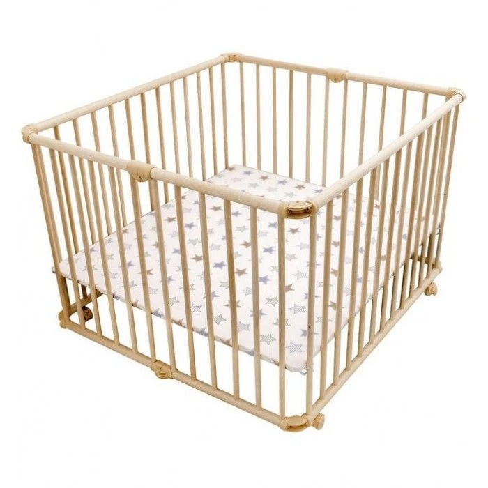 Wooden Children's Playpen with Adjustable Height