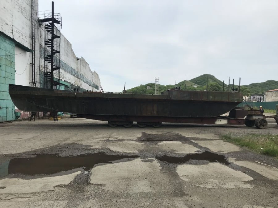 Steel Ship Hull with Simplified Lines and Forward Wheelhouse