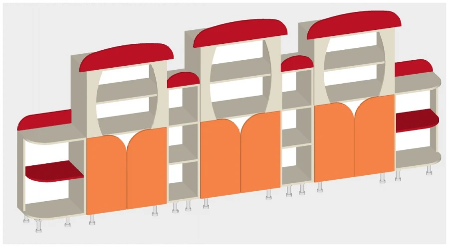 Red-Headed Wall Unit Art. S.06.77 - Versatile Modular Furniture