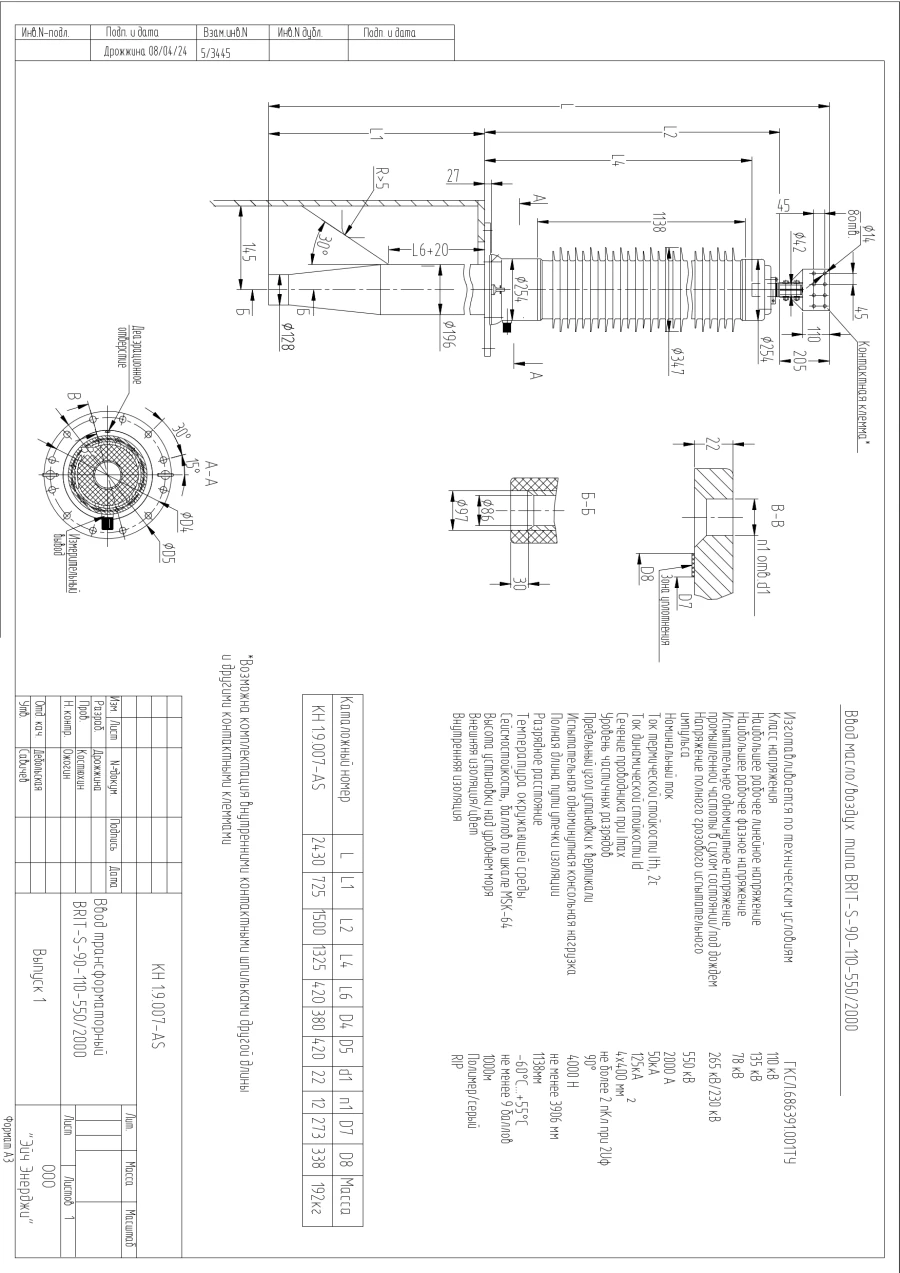 BRIT-S-90-110-550/2000 KN Transformer Bushing Type