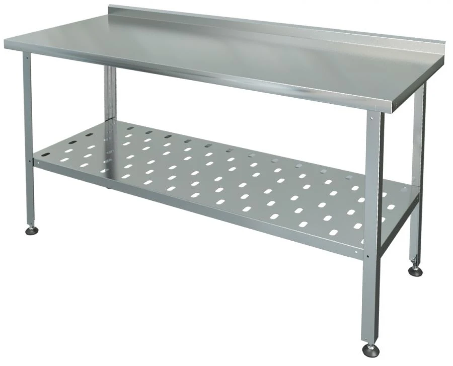 Food Processing Table with Edging, Perforated Shelf SRP-1-0.8/1.2-PR